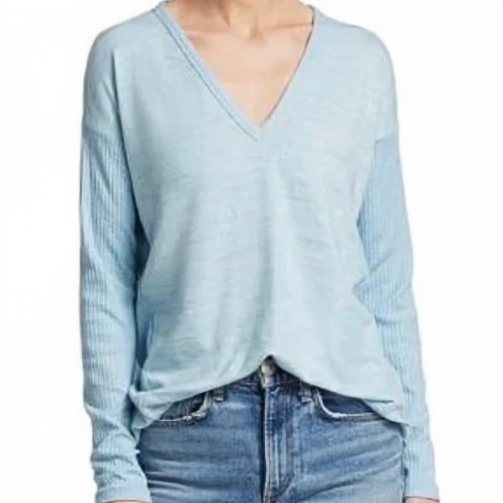 Rag & Bone ‘Clara Torqued V-Neck Long-Sleeve Tee’ in “Spring Blue” Size Small